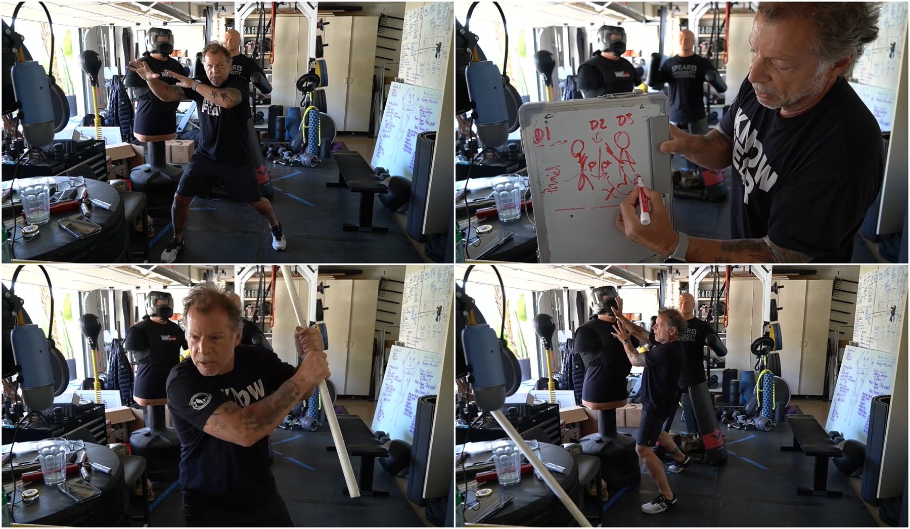 Coach Tony Blauer teaching at the Garage Gym whiteboard
